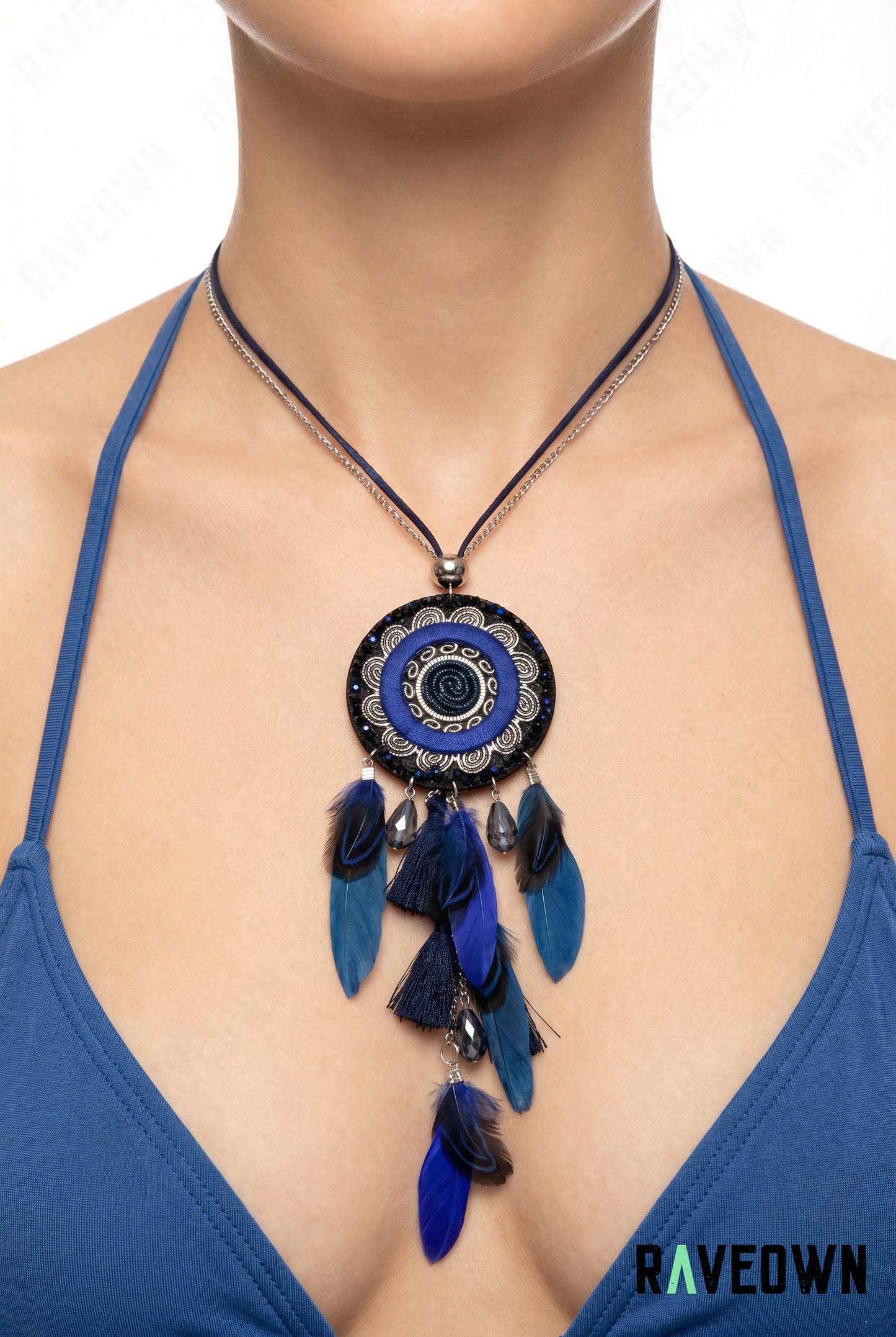 Collier Sautoir Attrape-rêves Plumes et Cristaux | Hippie Boho