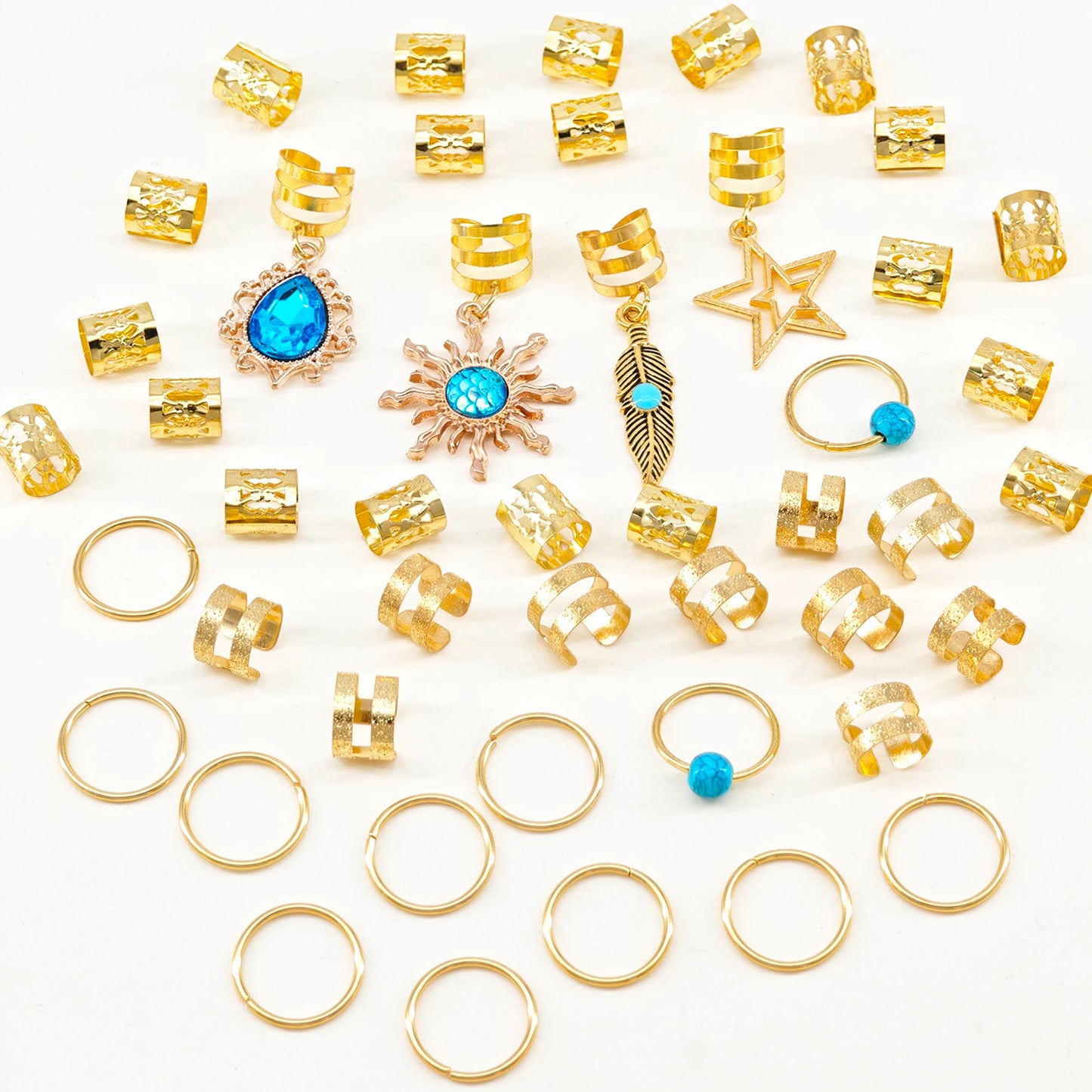 Anneau Cheveux Set 46p Soleil Turquoise | Terra Boho