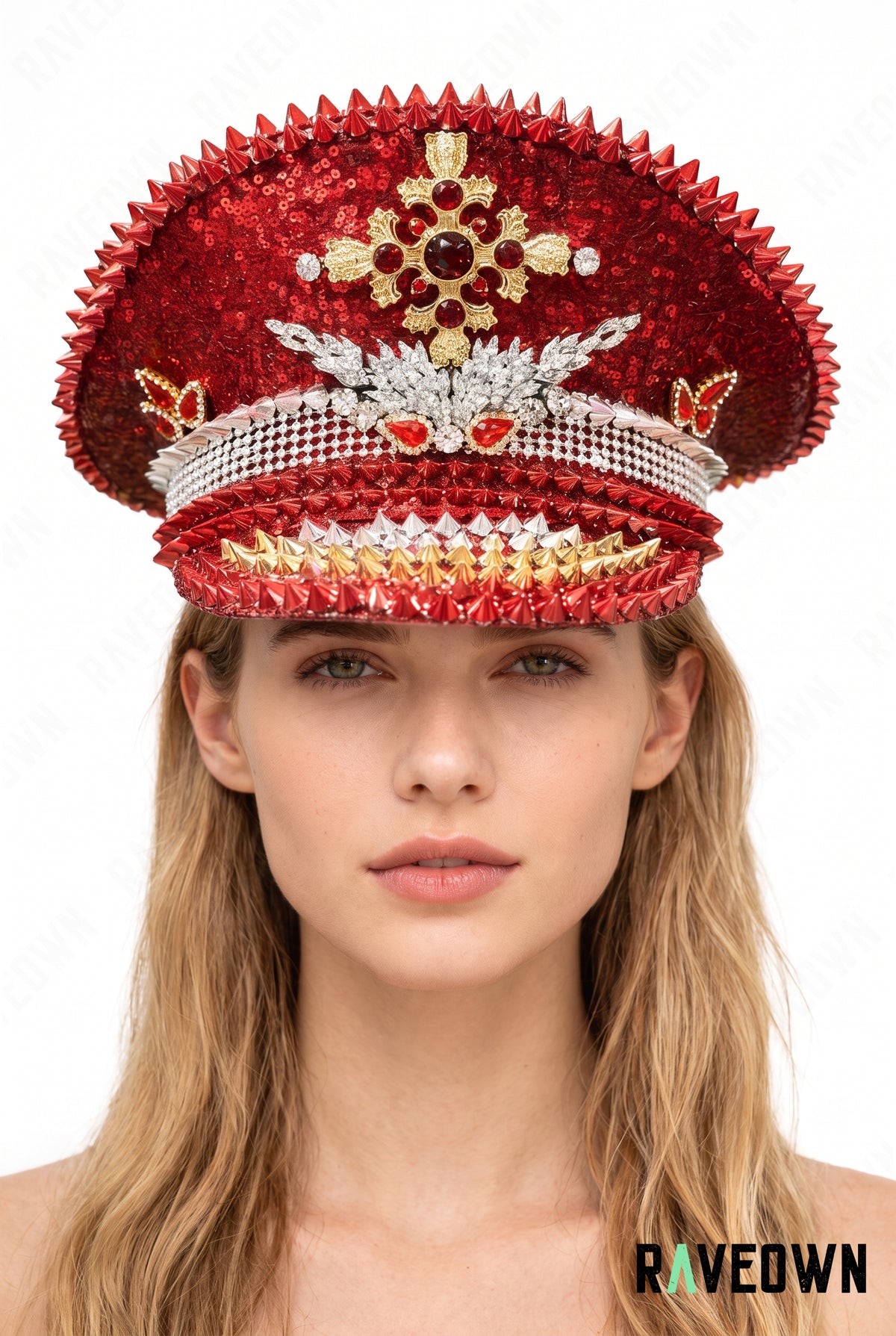 Casquette Officier Rouge à Strass Squelette | Red Skull