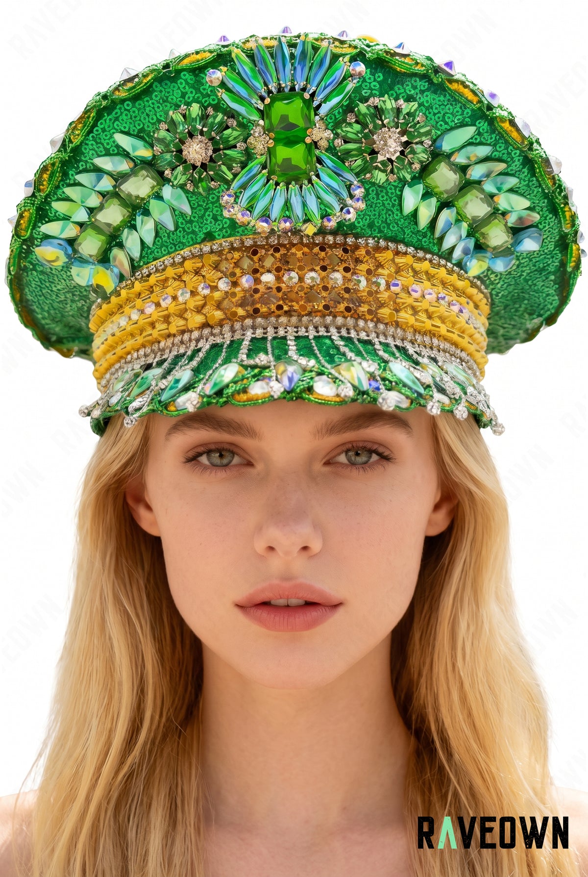 Casquette Officier Verte & Dorée à Strass | Jungle Queen