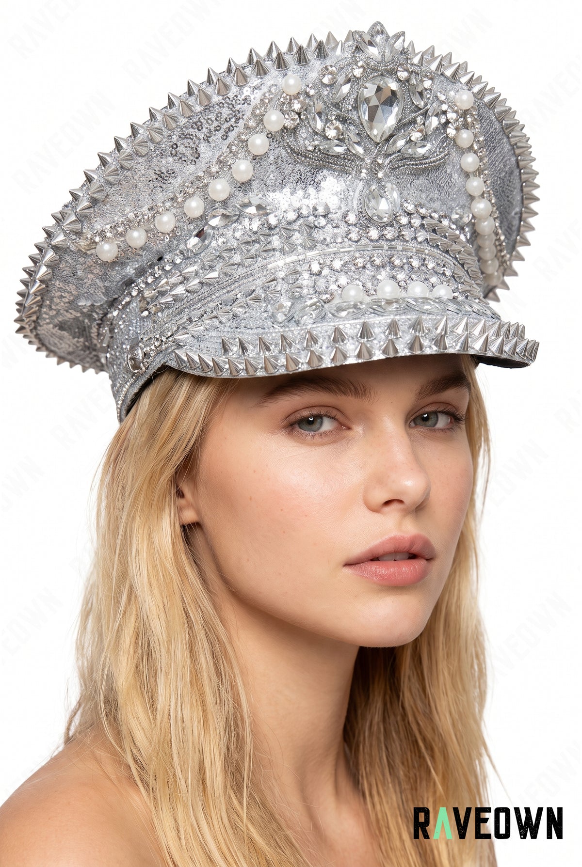 Casquette Officier Argentée à Strass | Silver Empress