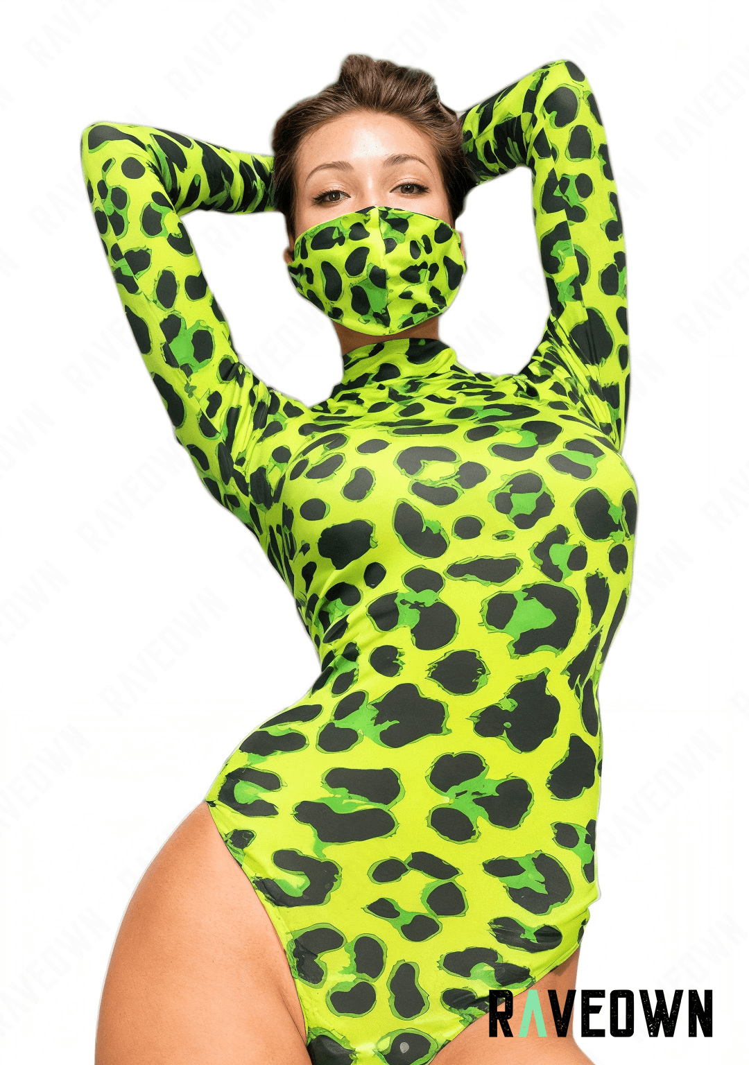 RAVEOWN | Body Fluo Néon Léopard Vert Masque Assorti | SAUVAGE