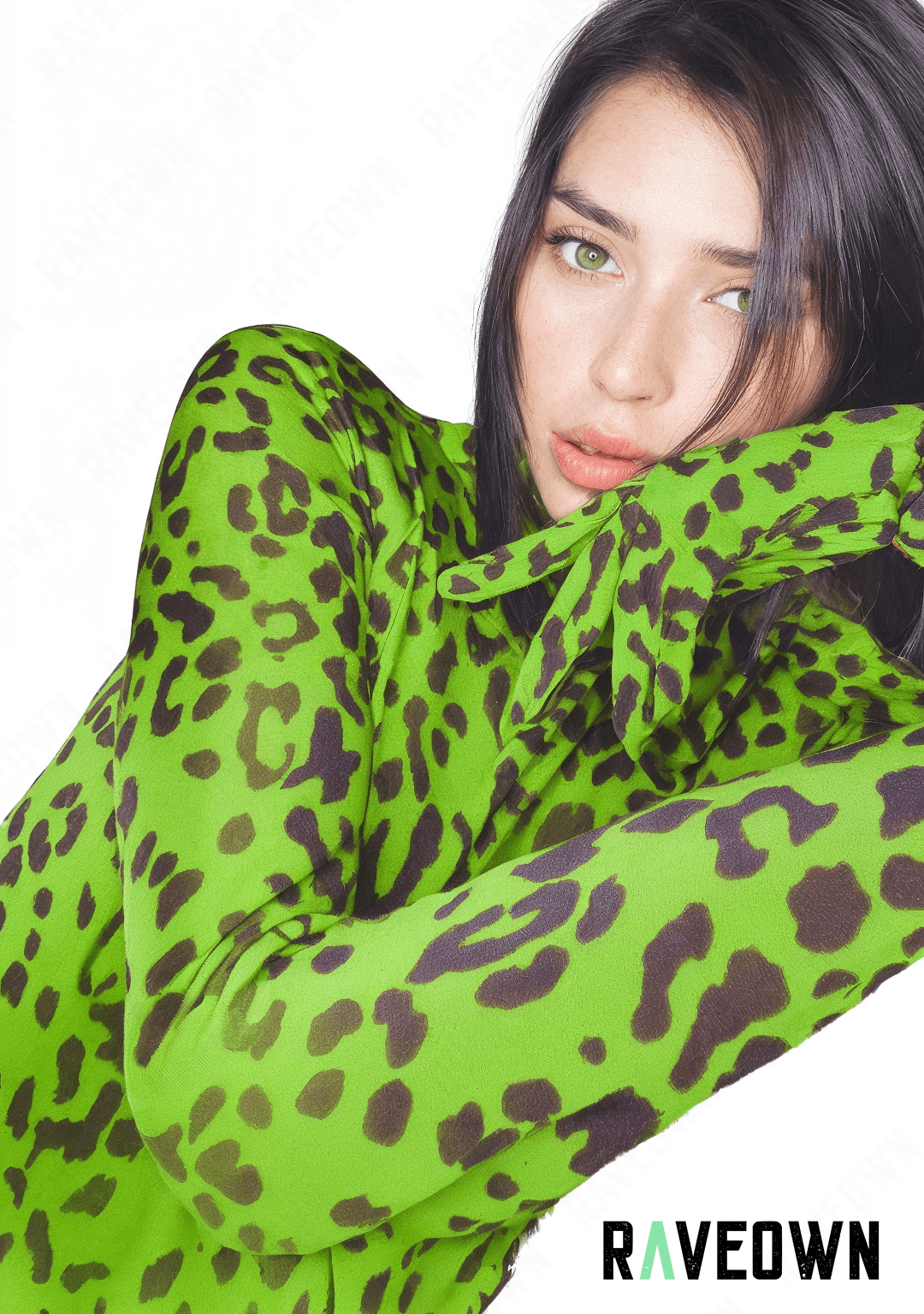 RAVEOWN | Body Léopard Manches Longues avec Mains | Sauvage Vert / S