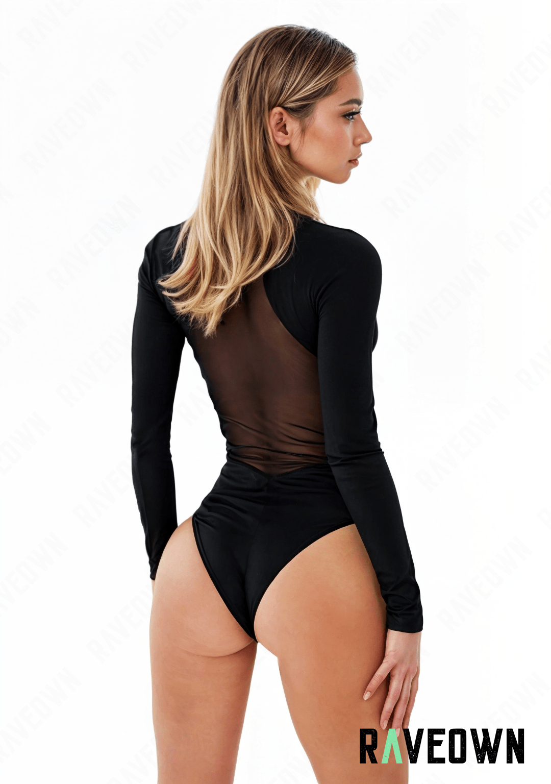 RAVEOWN | Body noir transparent à manches longues | EchoRave