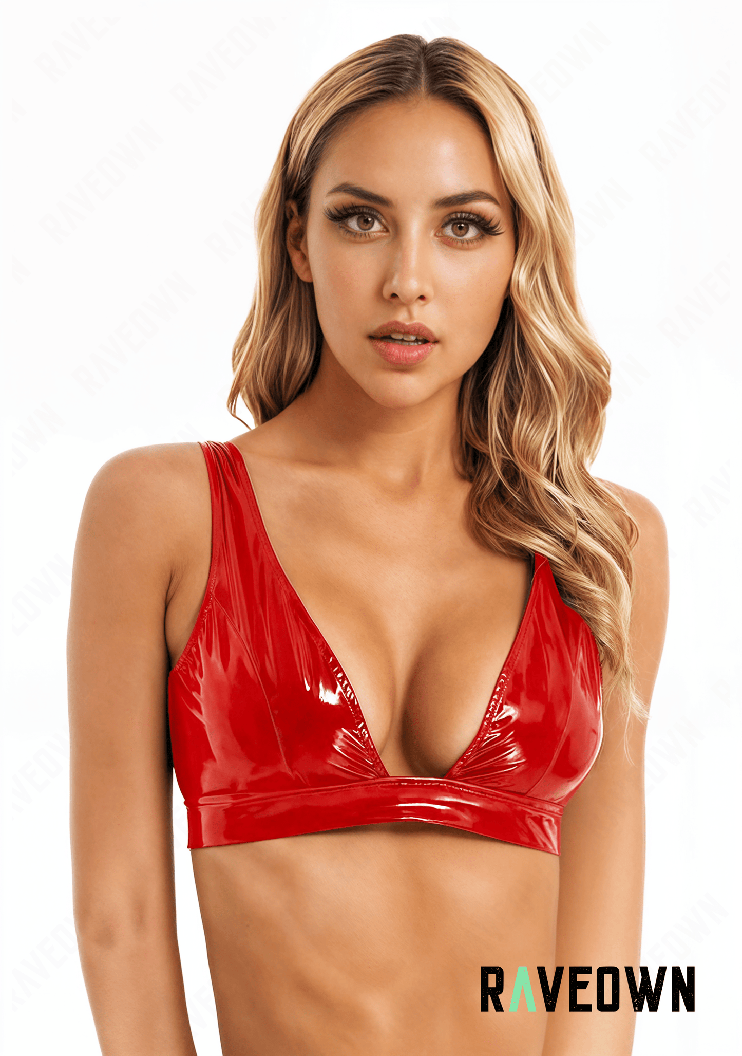 RAVEOWN | Brassière Brillant Décolleté Techno | High.Rave Rouge / S
