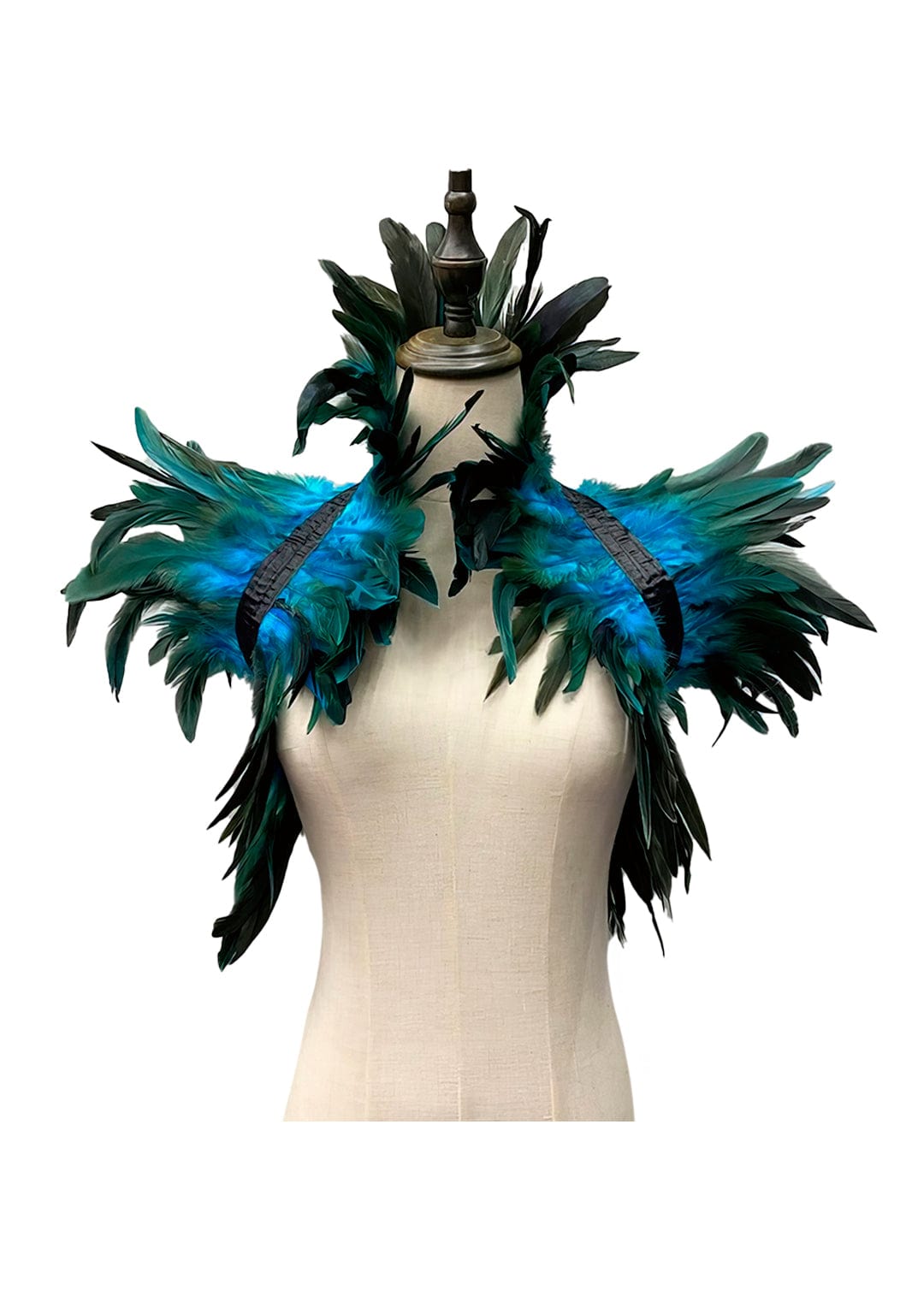 RAVEOWN | Cape épaulettes Plumes | RavenGlow Noir Bleu Vert / Taille Unique