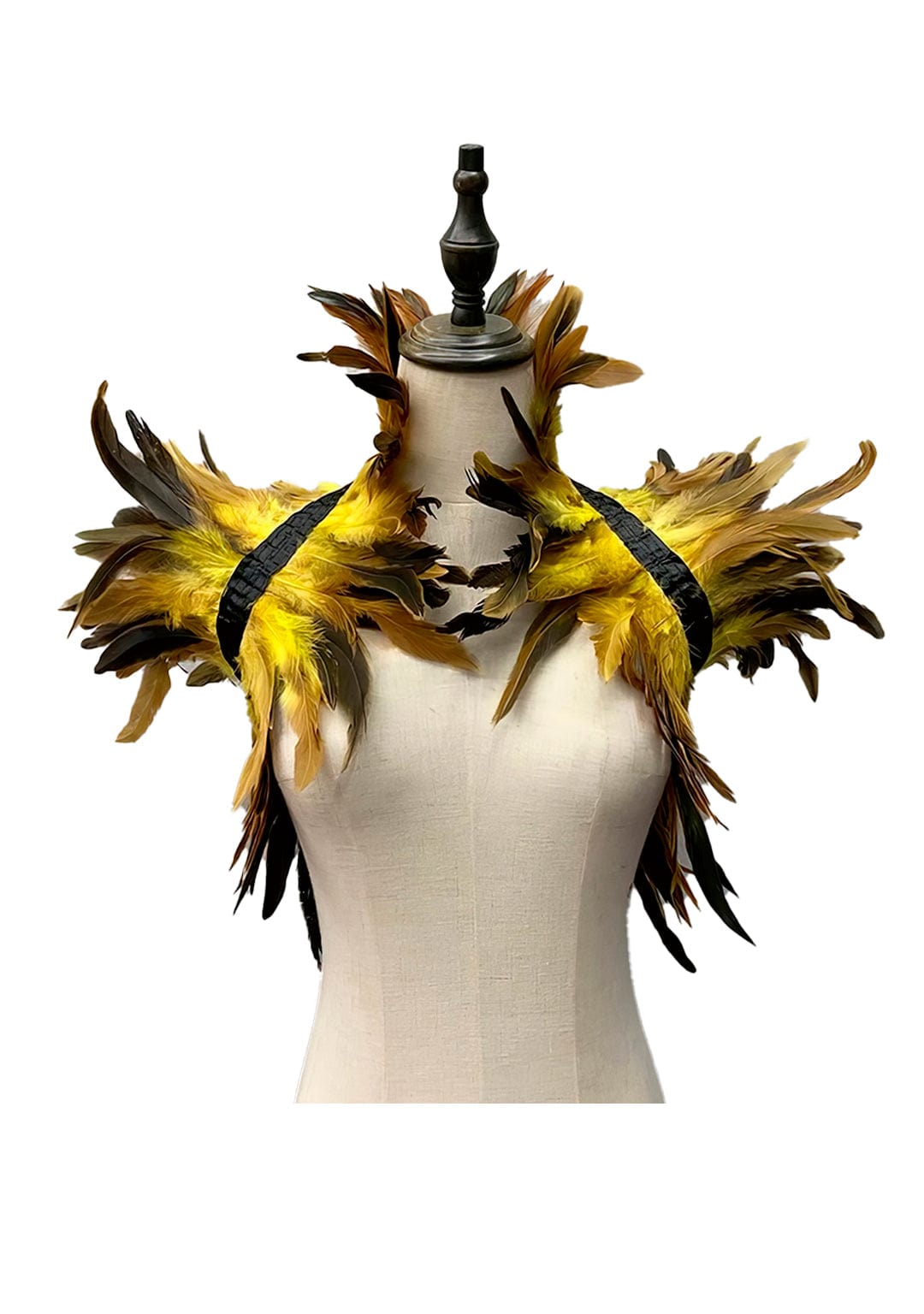 RAVEOWN | Cape épaulettes Plumes | RavenGlow Noir Jaune / Taille Unique