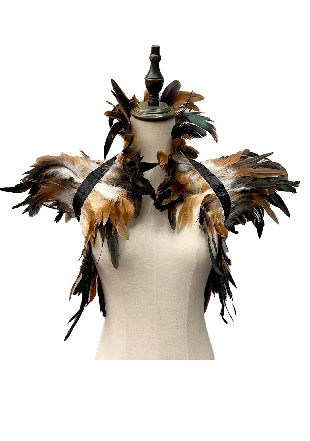 RAVEOWN | Cape épaulettes Plumes | RavenGlow Noir Marron Blanc / Taille Unique