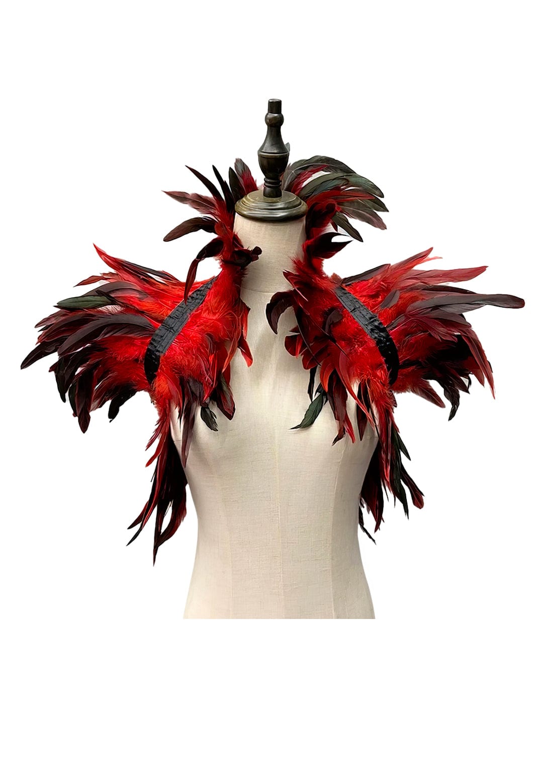 RAVEOWN | Cape épaulettes Plumes | RavenGlow Noir Rouge / Taille Unique