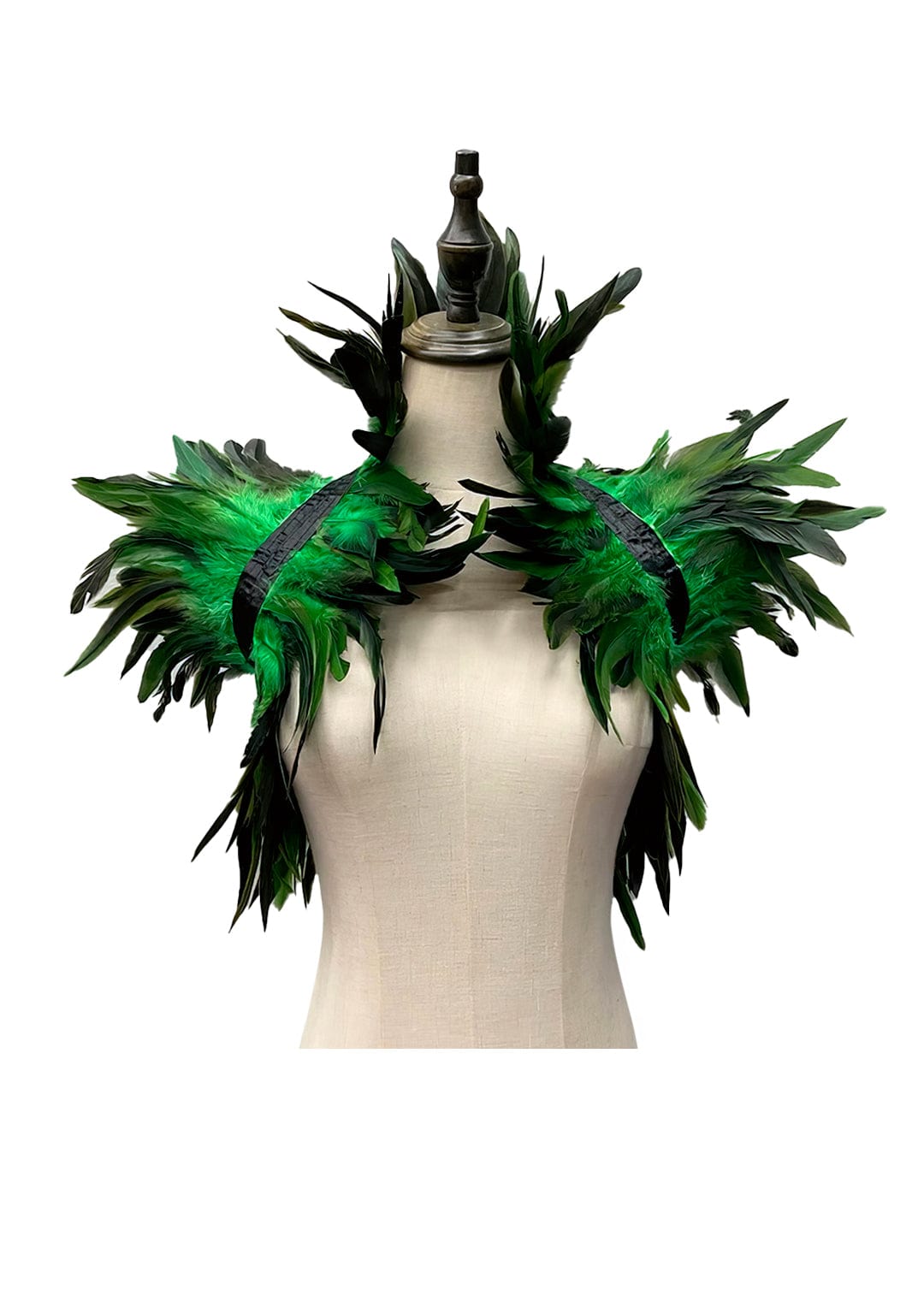 RAVEOWN | Cape épaulettes Plumes | RavenGlow Noir Vert / Taille Unique
