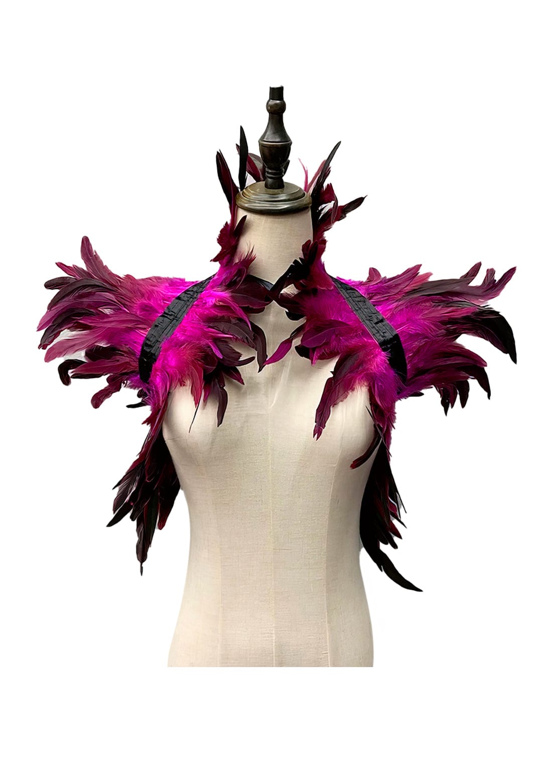 RAVEOWN | Cape épaulettes Plumes | RavenGlow Rose Rouge Noir / Taille Unique