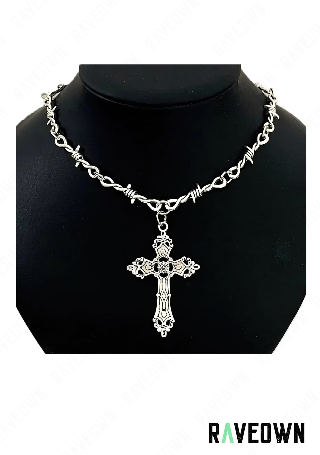 RAVEOWN | Collier Barbelé Croix Femme C02 | RÆVEN Argenté
