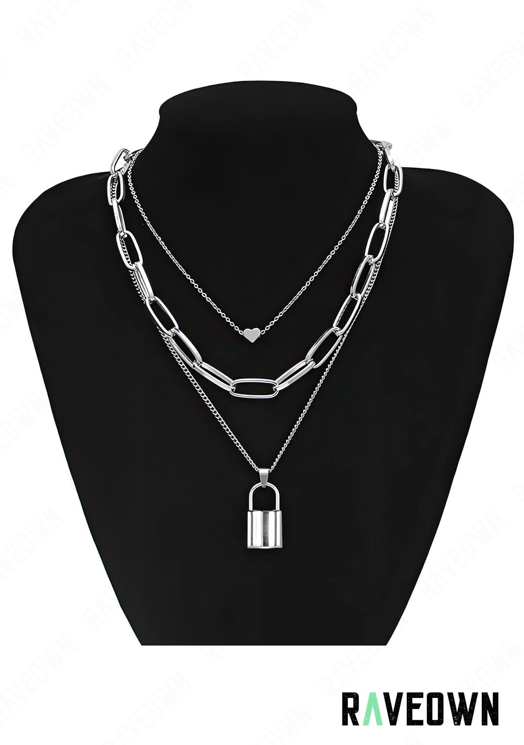 RAVEOWN | Collier Multi Chaînes avec Cadenas T3 | Nektra Argenté