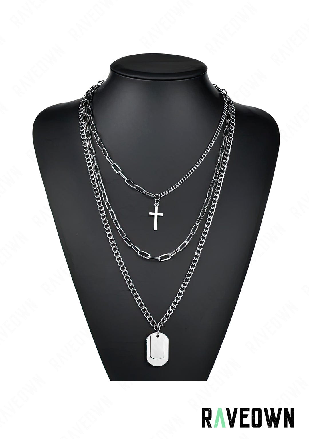 RAVEOWN | Collier Multi Chaînes Croix & Id | Nektra Argenté