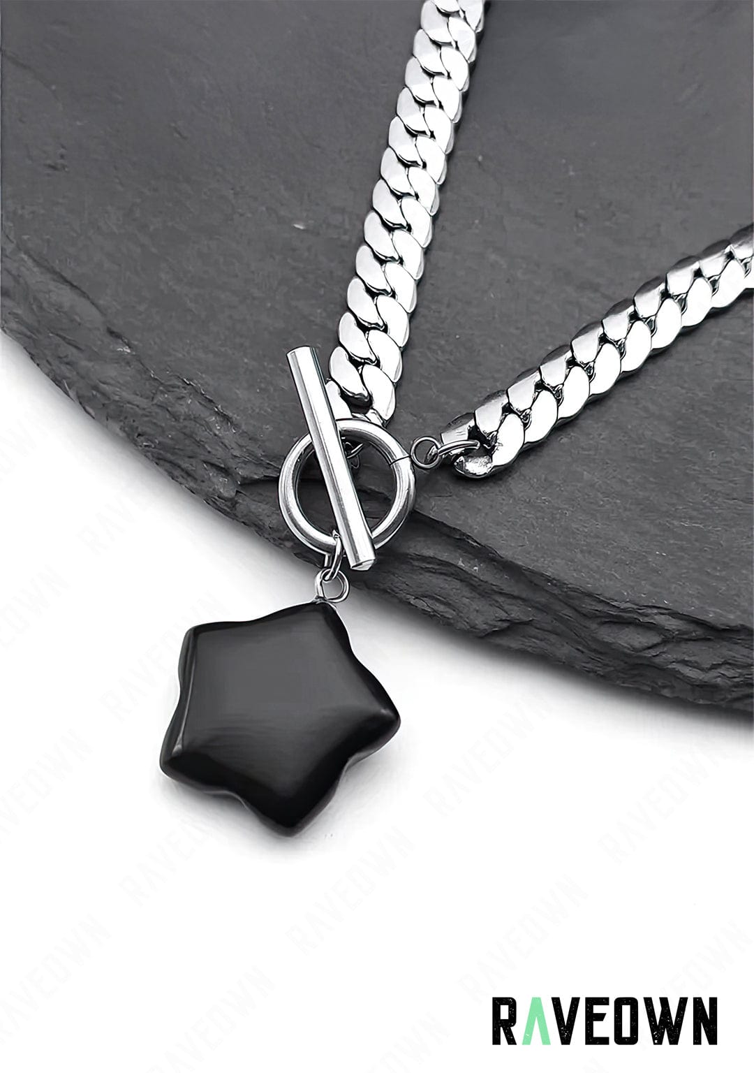 RAVEOWN | Collier pendentif Techno fleur noir | RÆVEN 40cm