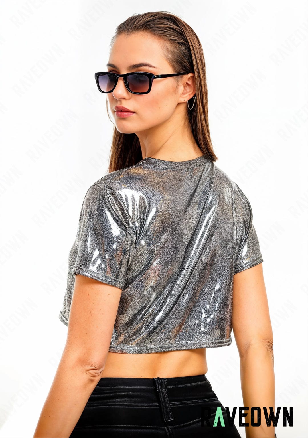RAVEOWN | Crop Top Foncé Reflet | MOON SILVER Holo-rvb