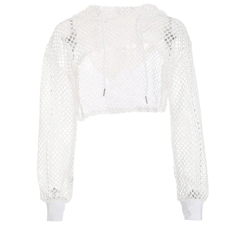 RAVEOWN | Crop Top Hoodie Résille | High.Rave Blanc / S