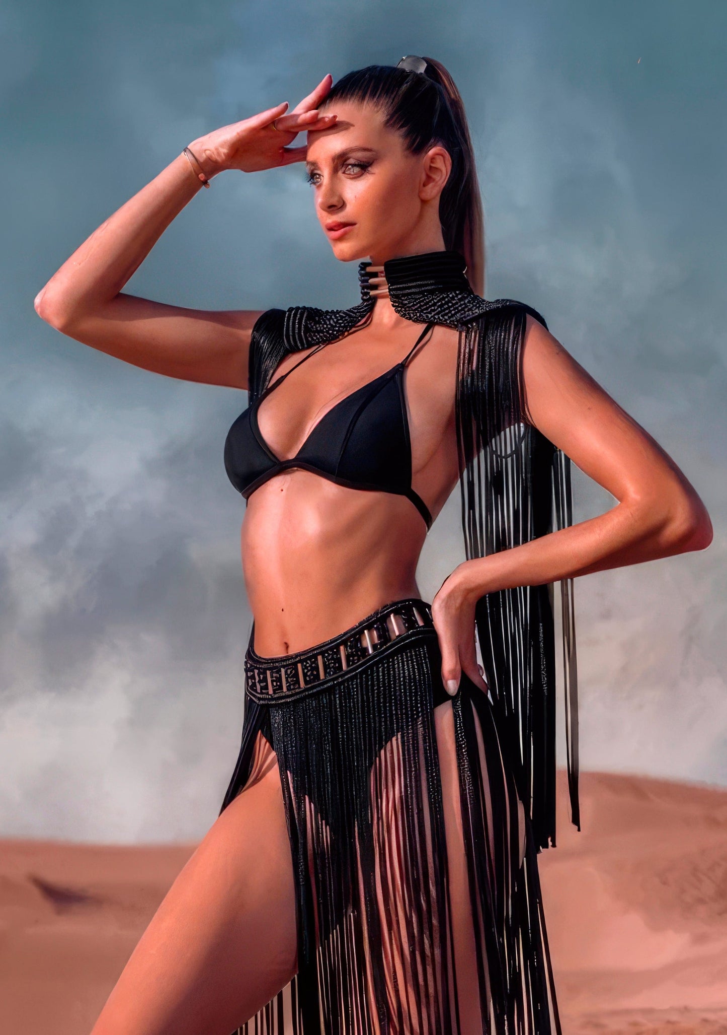 Ensemble Boho, Jupe avec Franges Noir