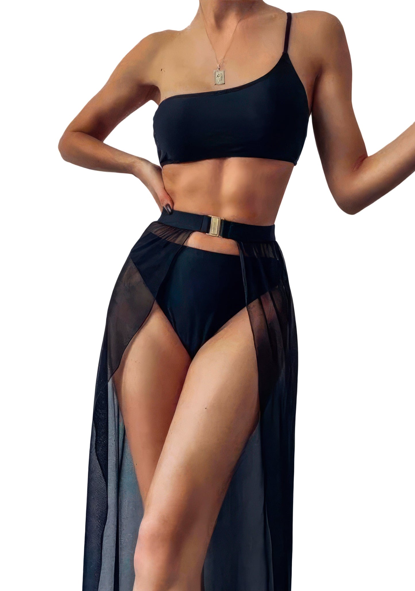 Ensemble Trois Pièces noir : Bikini, Jupe à ceinture transparente | GoRave