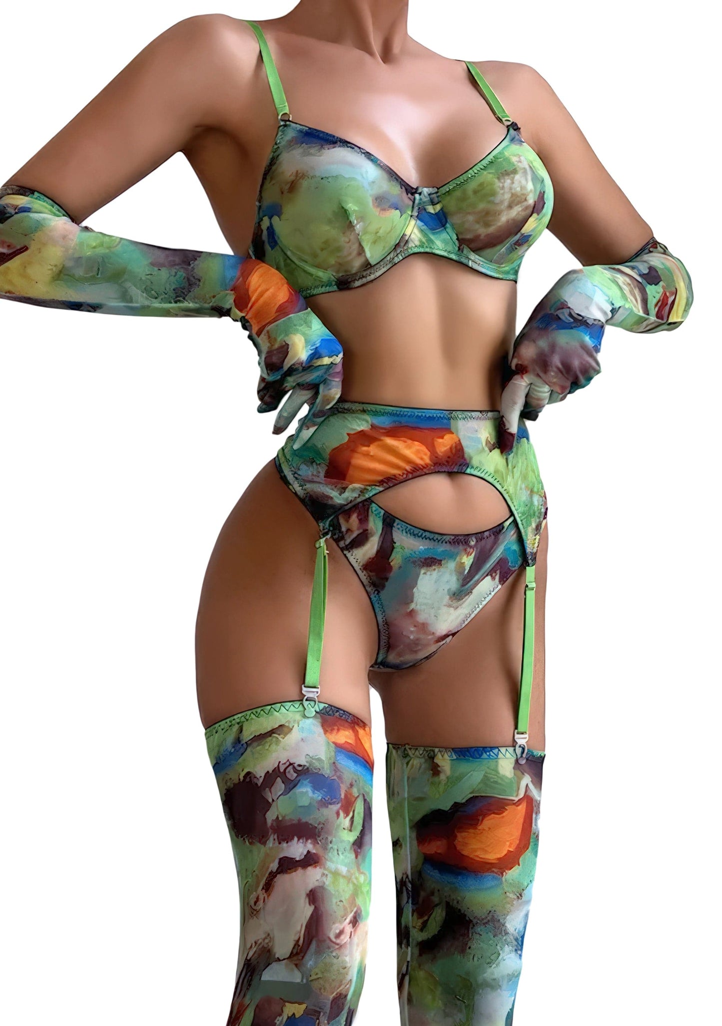 RAVEOWN | Lingerie 5 pièces Vert | Cloud Abstract
