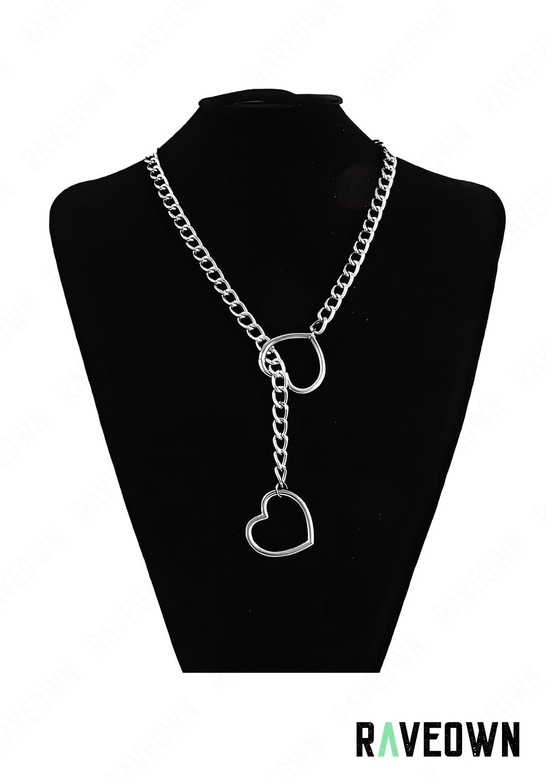 RAVEOWN | Long Collier à Serrer Chaîne cœur | RÆVEN Argenté / 70 cm