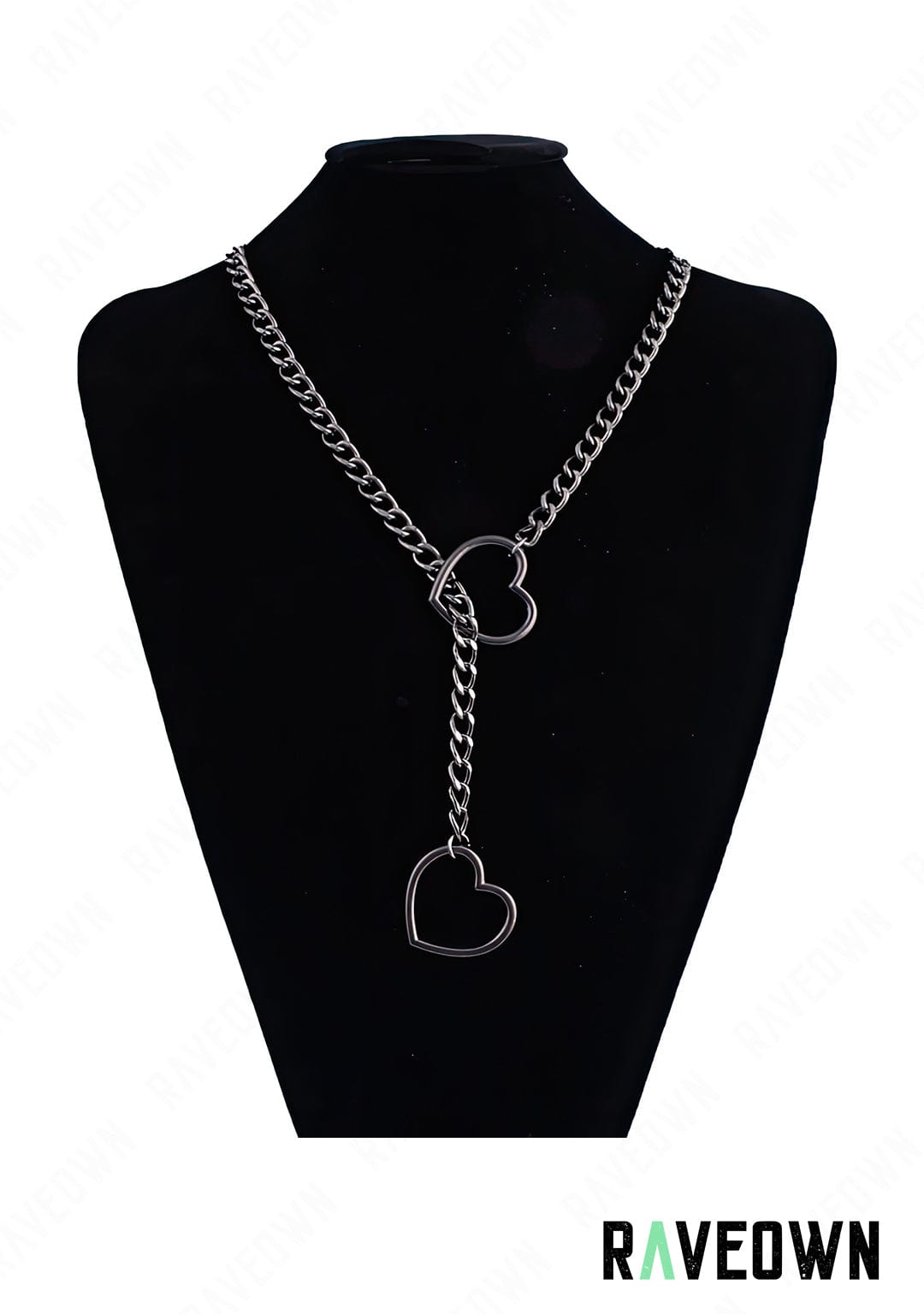RAVEOWN | Long Collier à Serrer Chaîne cœur | RÆVEN Noir / 70 cm