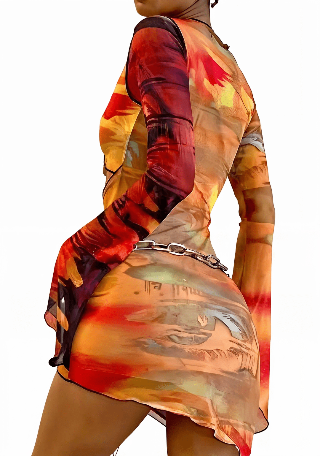 RAVEOWN | Robe Courte Coupé orange, rouge | Abstract