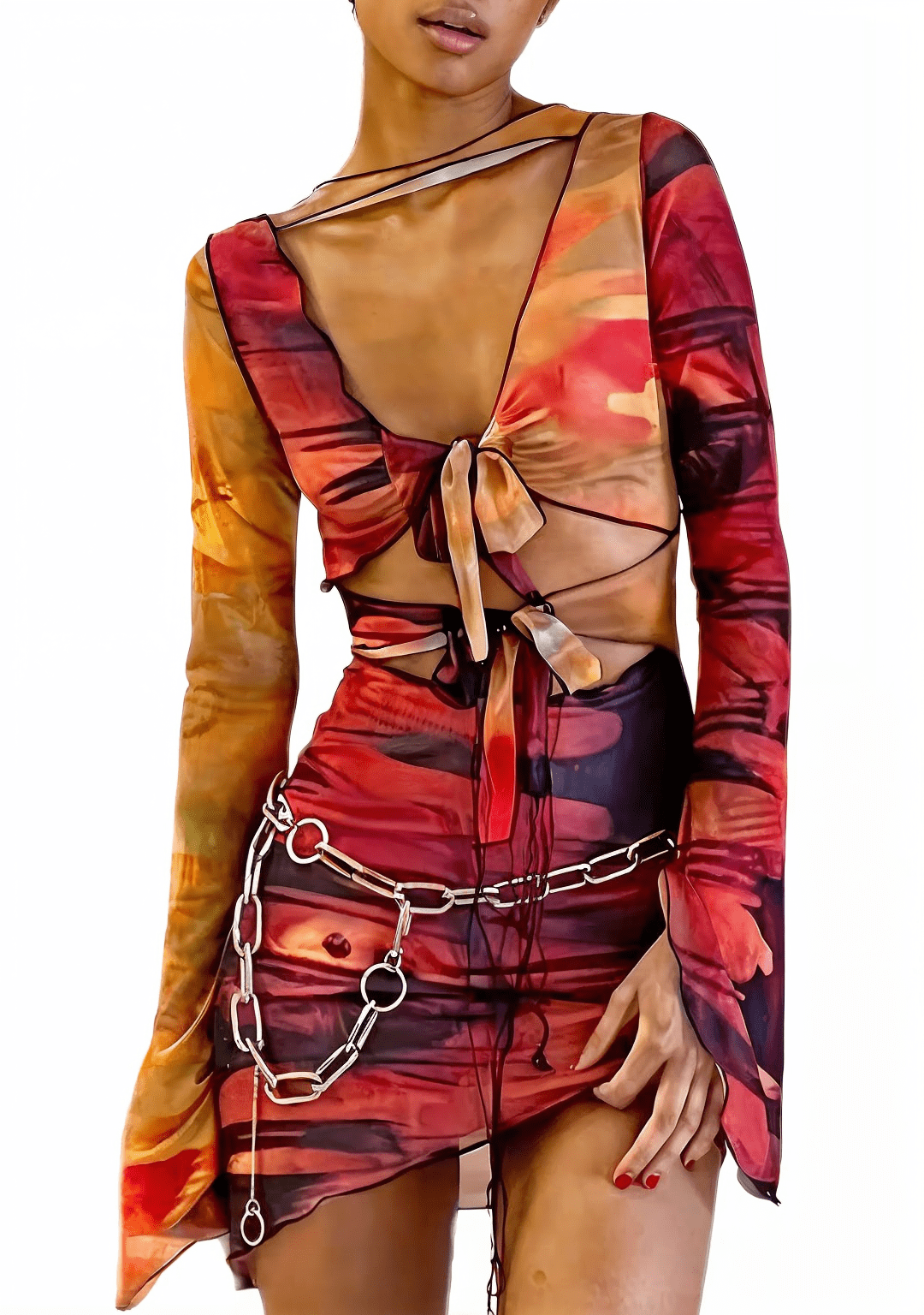 RAVEOWN | Robe Courte Coupé orange, rouge | Abstract