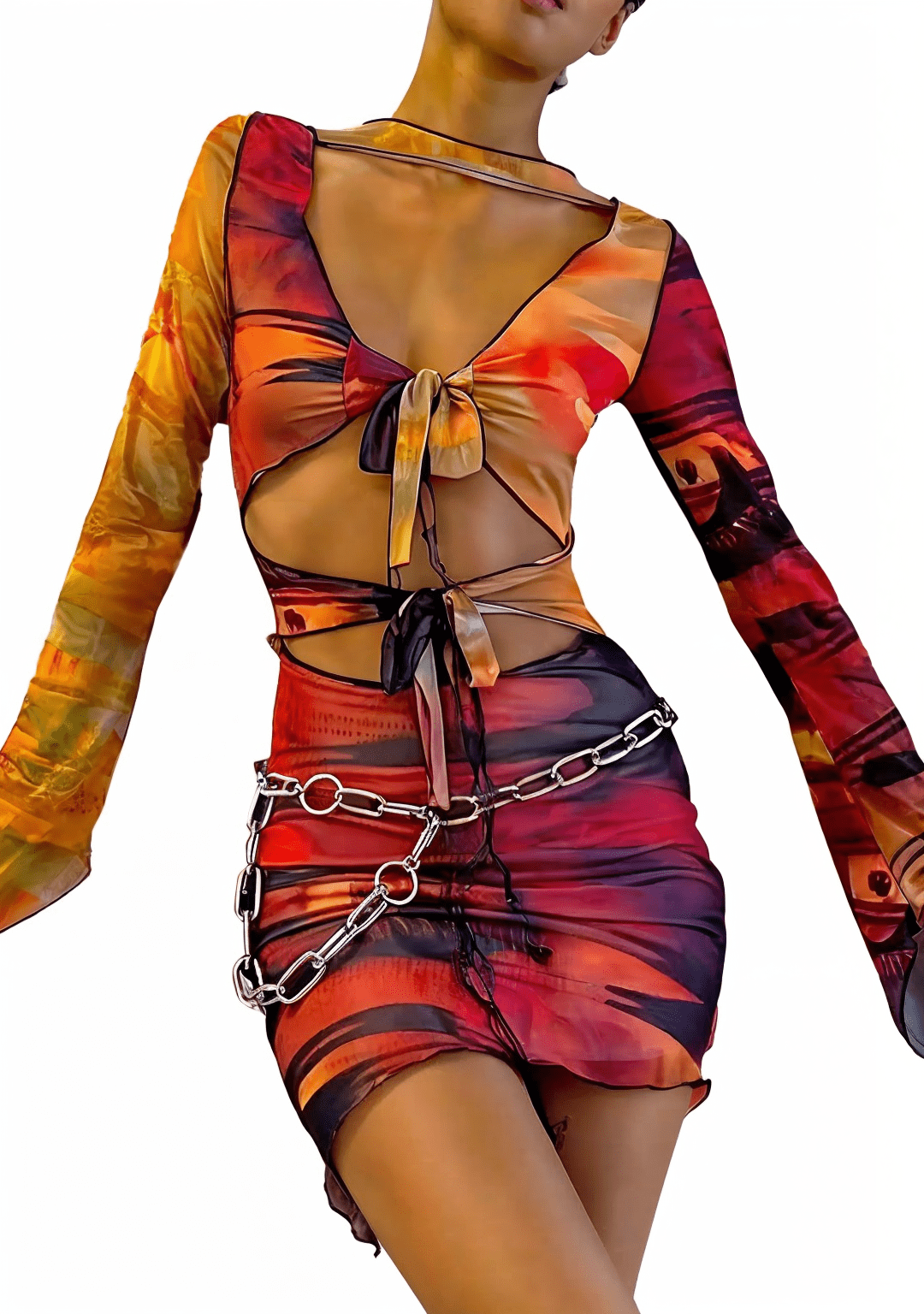 RAVEOWN | Robe Courte Coupé orange, rouge | Abstract