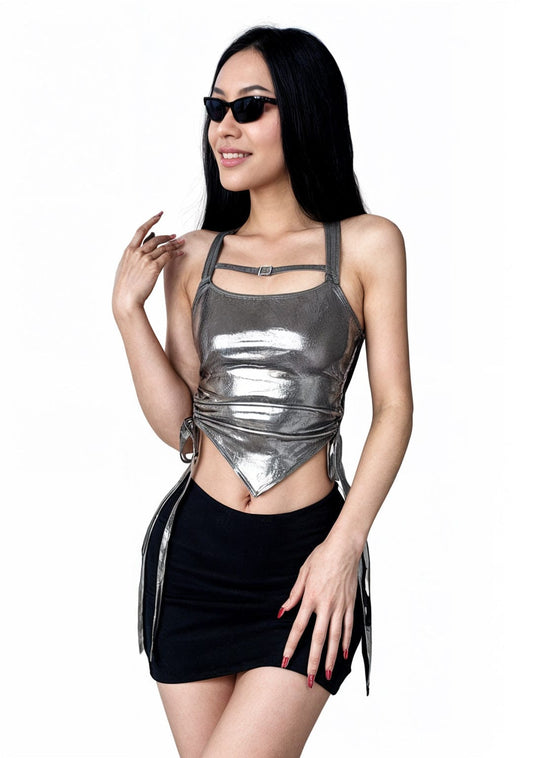 Top Argenté Foncé à Frange | MOON SILVER