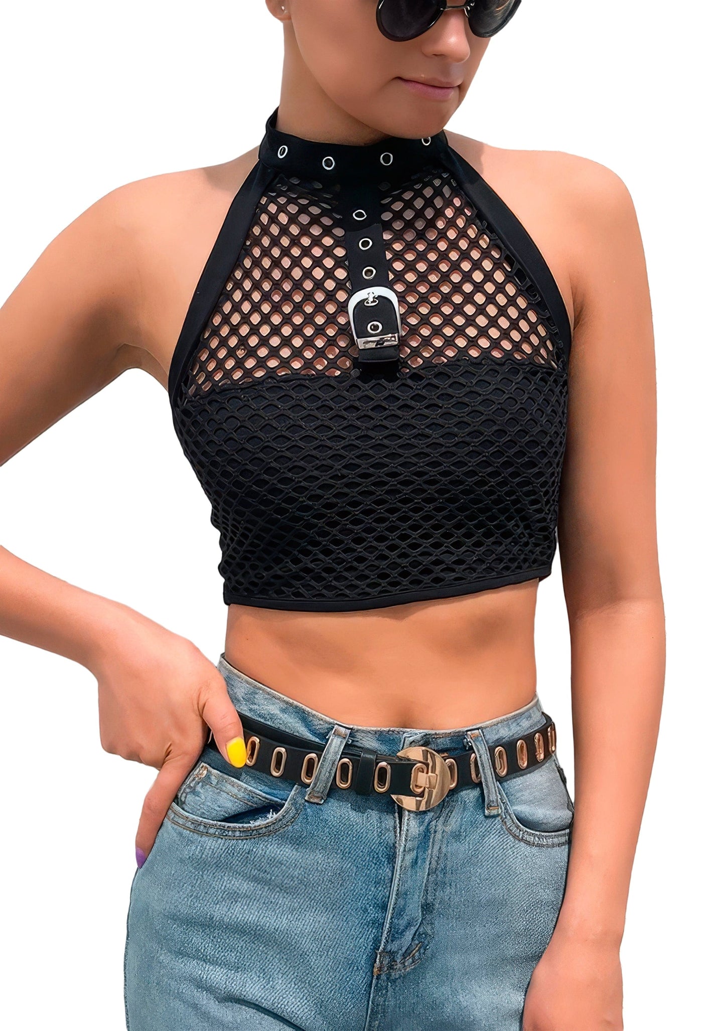 Top Court Maille Noire à Sangle | GoRave