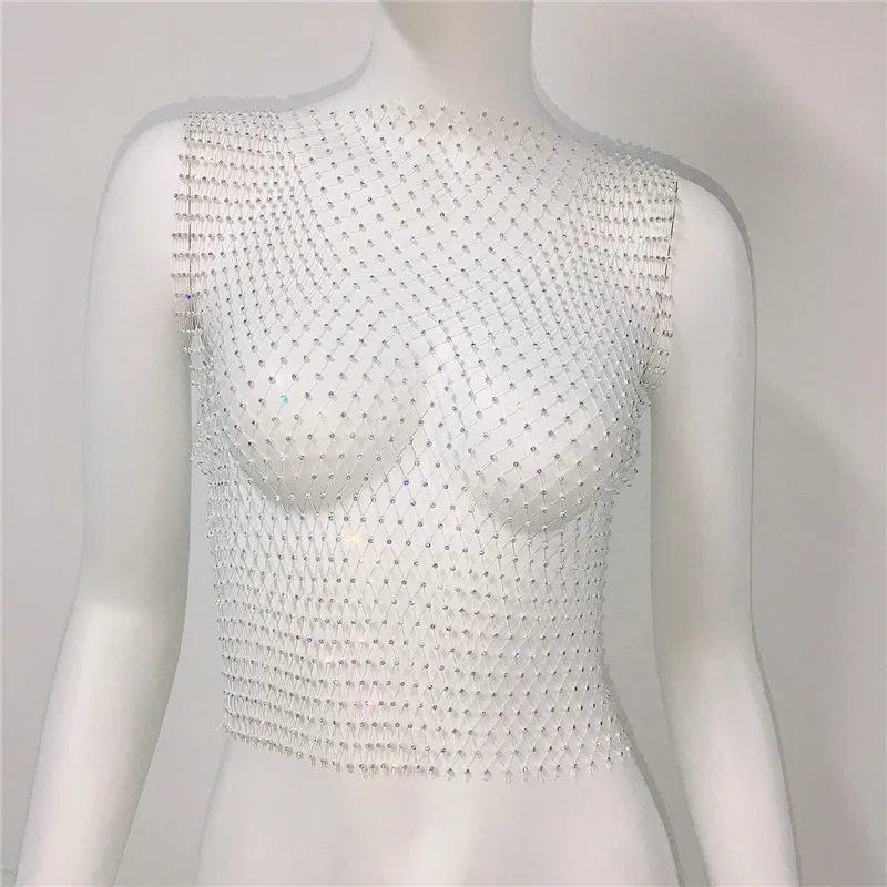 RAVEOWN | Top Court Résille avec Strass Scintillants