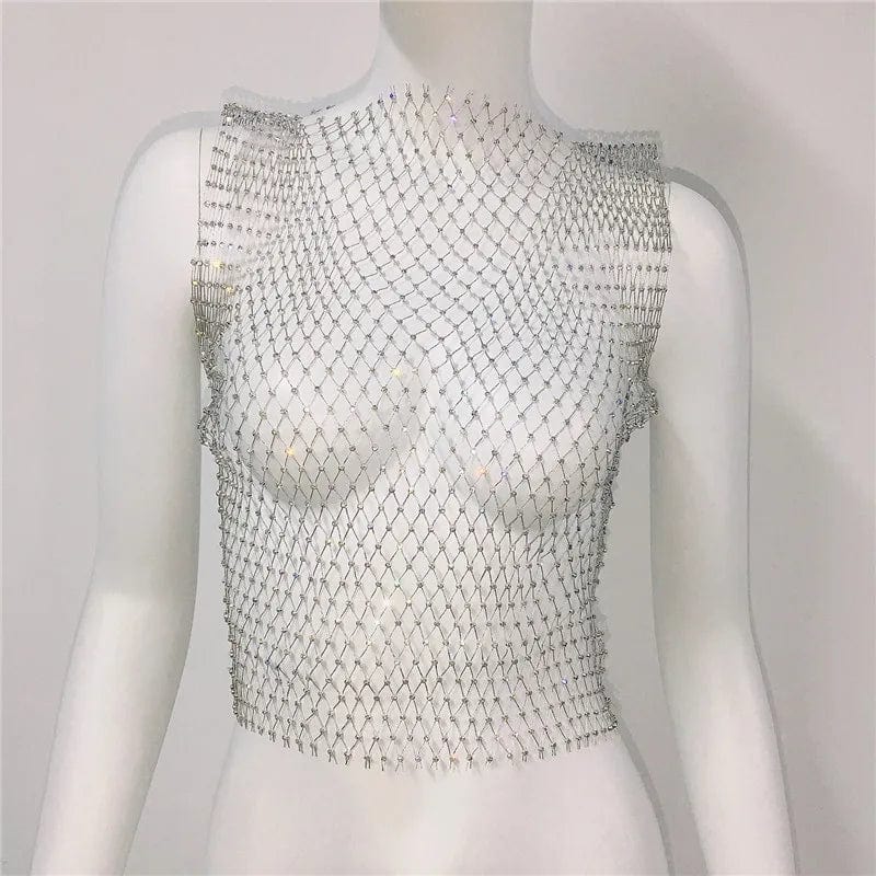 RAVEOWN | Top Court Résille avec Strass Scintillants