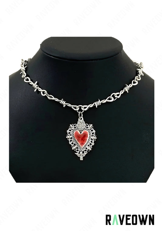 Collier Barbelé Coeur rouge Femme | RÆVEN