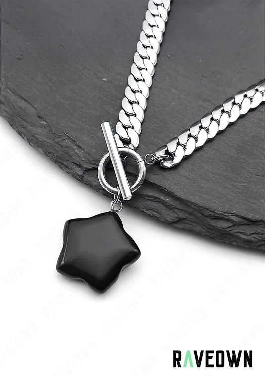 Collier pendentif Techno fleur noir | RÆVEN