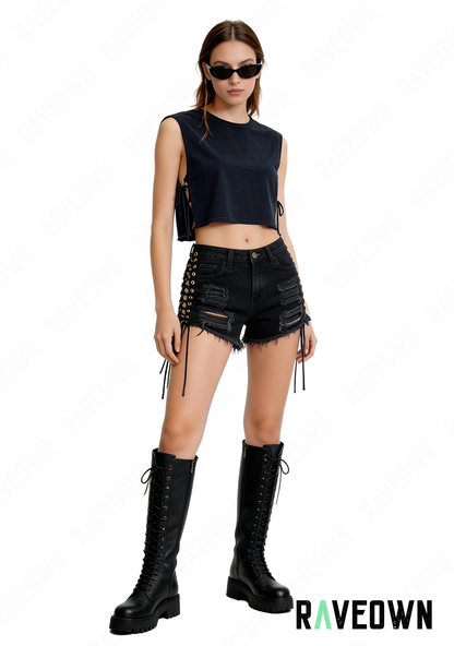 Short en Jean à Lacets | Rave Outfit