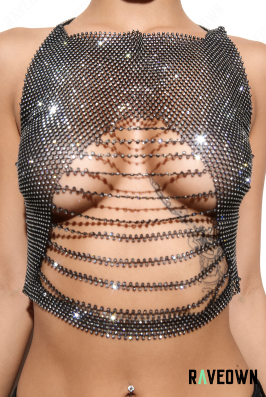 Crop Top Femme – Filet Strass Rave | NØXX