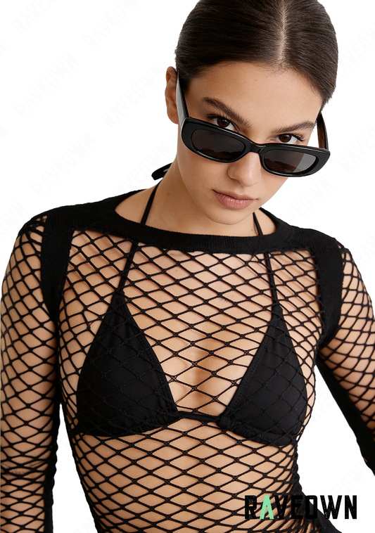 T shirt Femme en Résille Manches Longues | GoRave