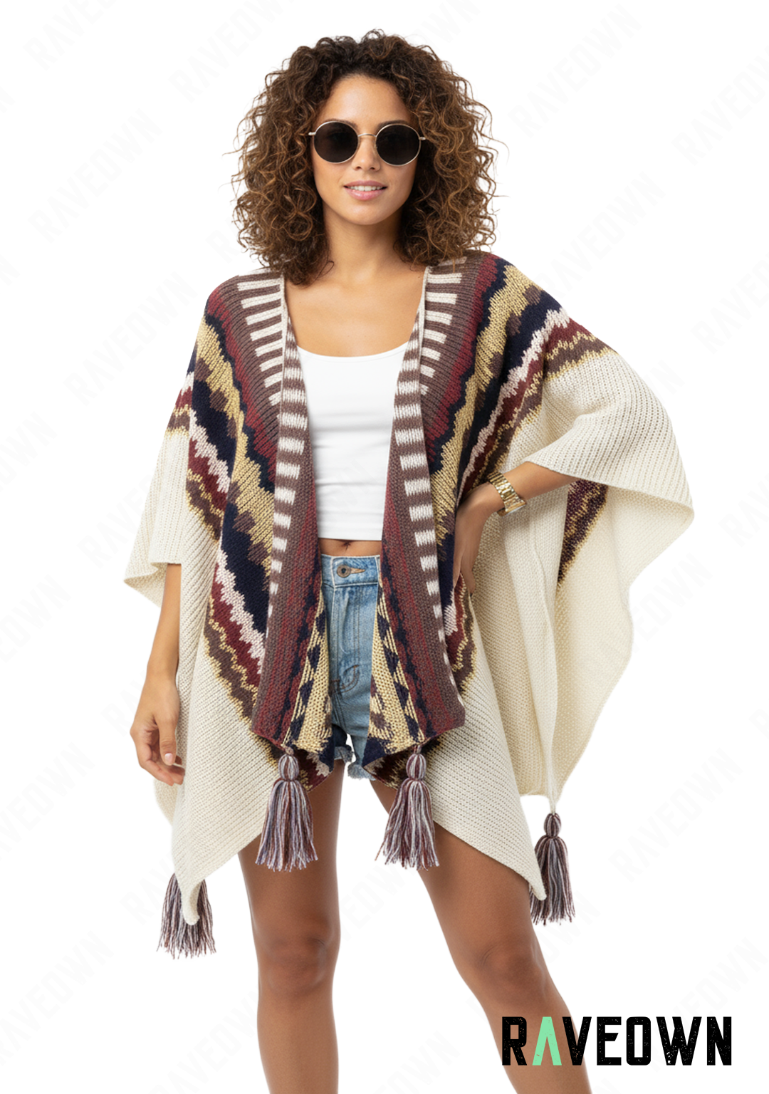 Poncho Avec Pompons | Hippie BOHO