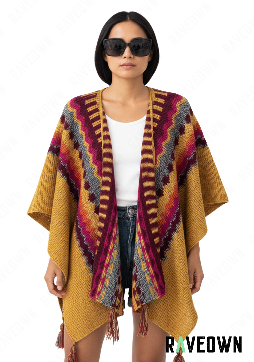 Poncho Tricot Femme Jaune | Hippie BOHO