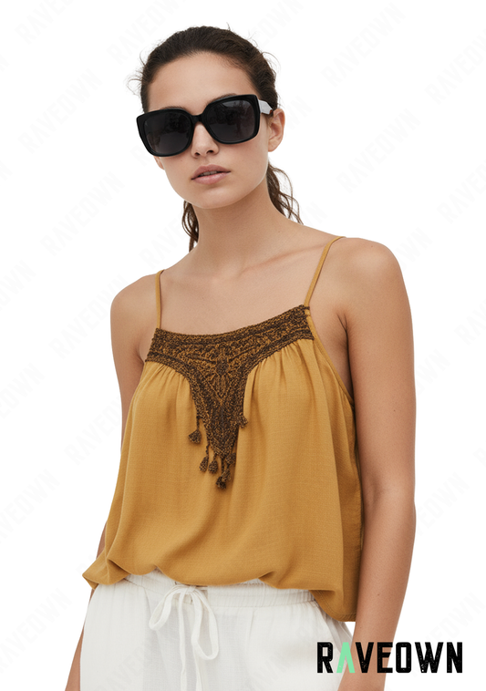 Débardeur Col V Jaune | Hippie BOHO