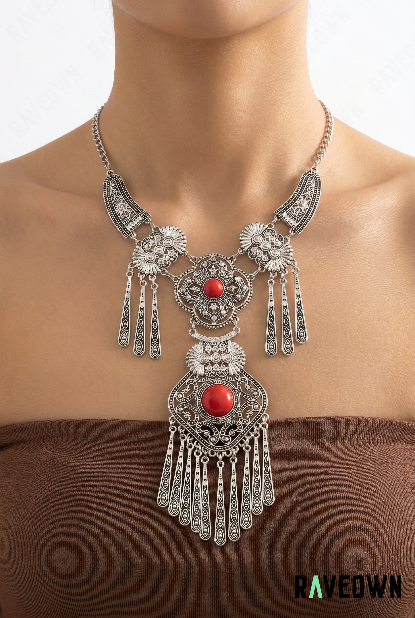 Collier Plastron Argenté à Franges | Hippie Boho