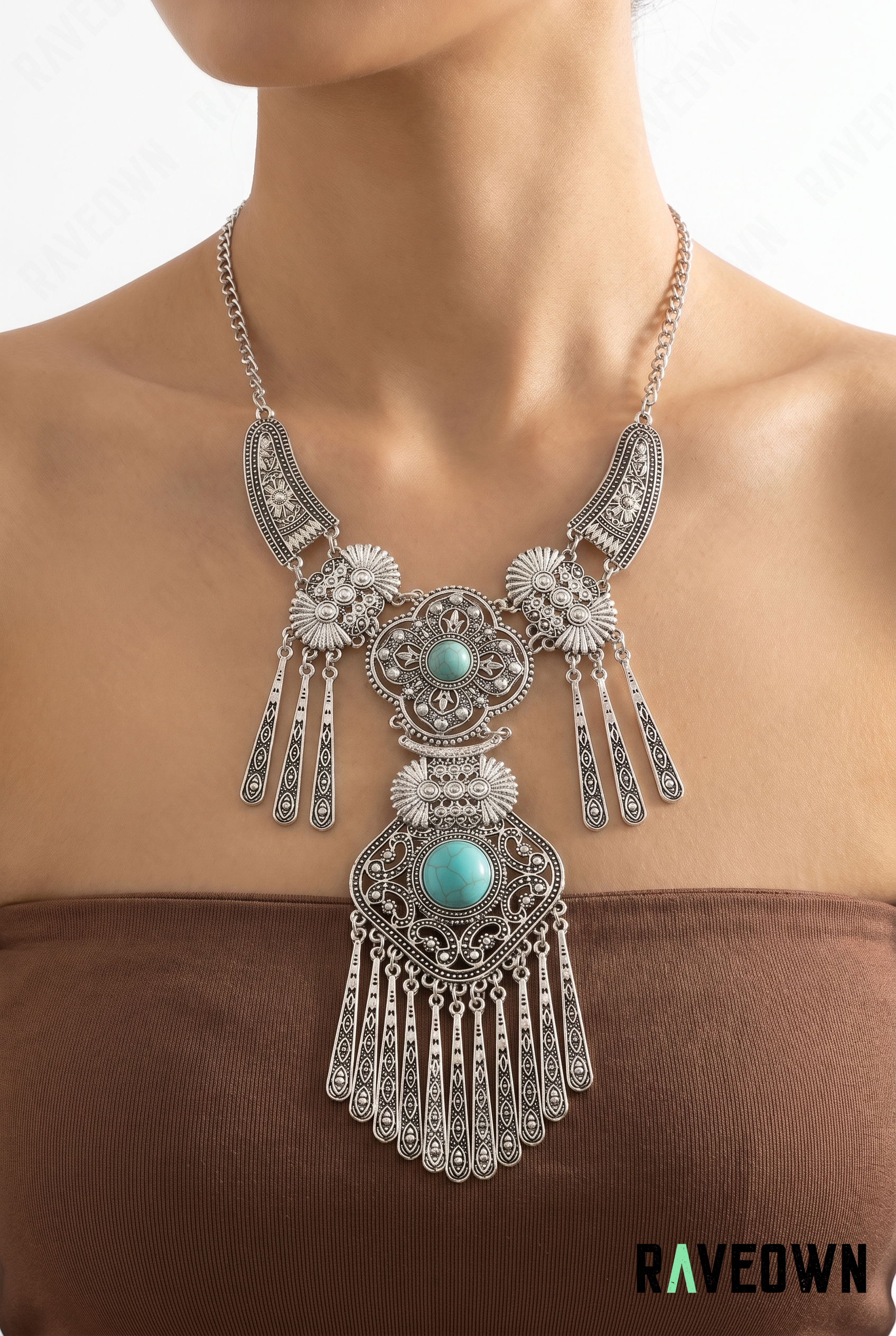 Collier Plastron Argenté à Franges | Hippie Boho