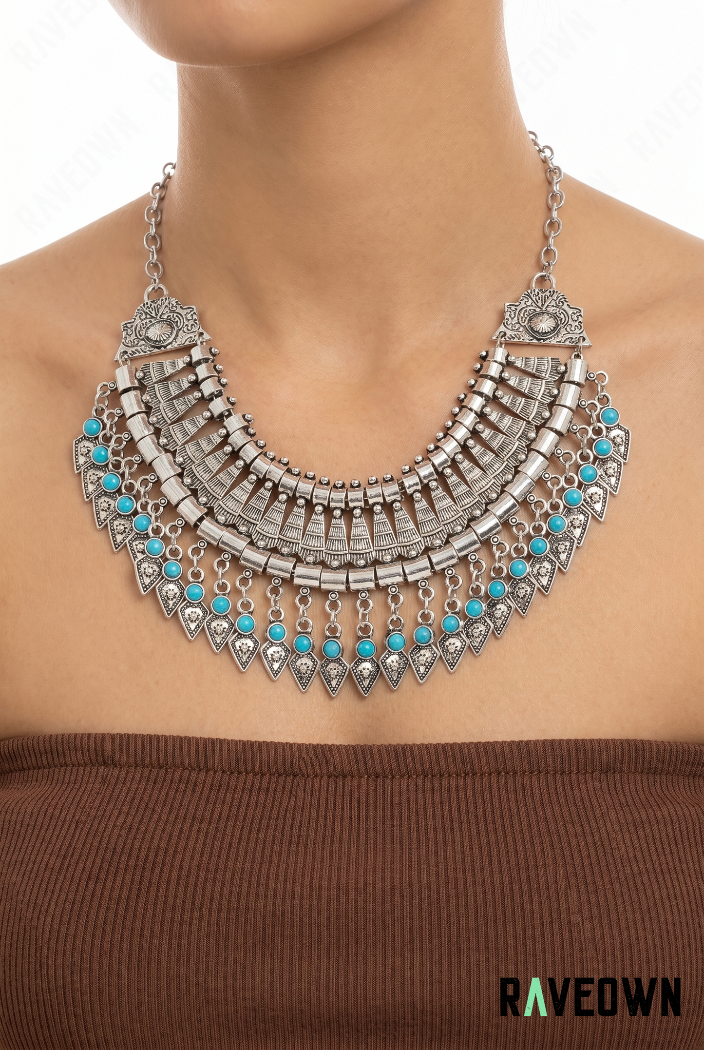 Collier Plastron Argenté et Turquoise | RÆVEN