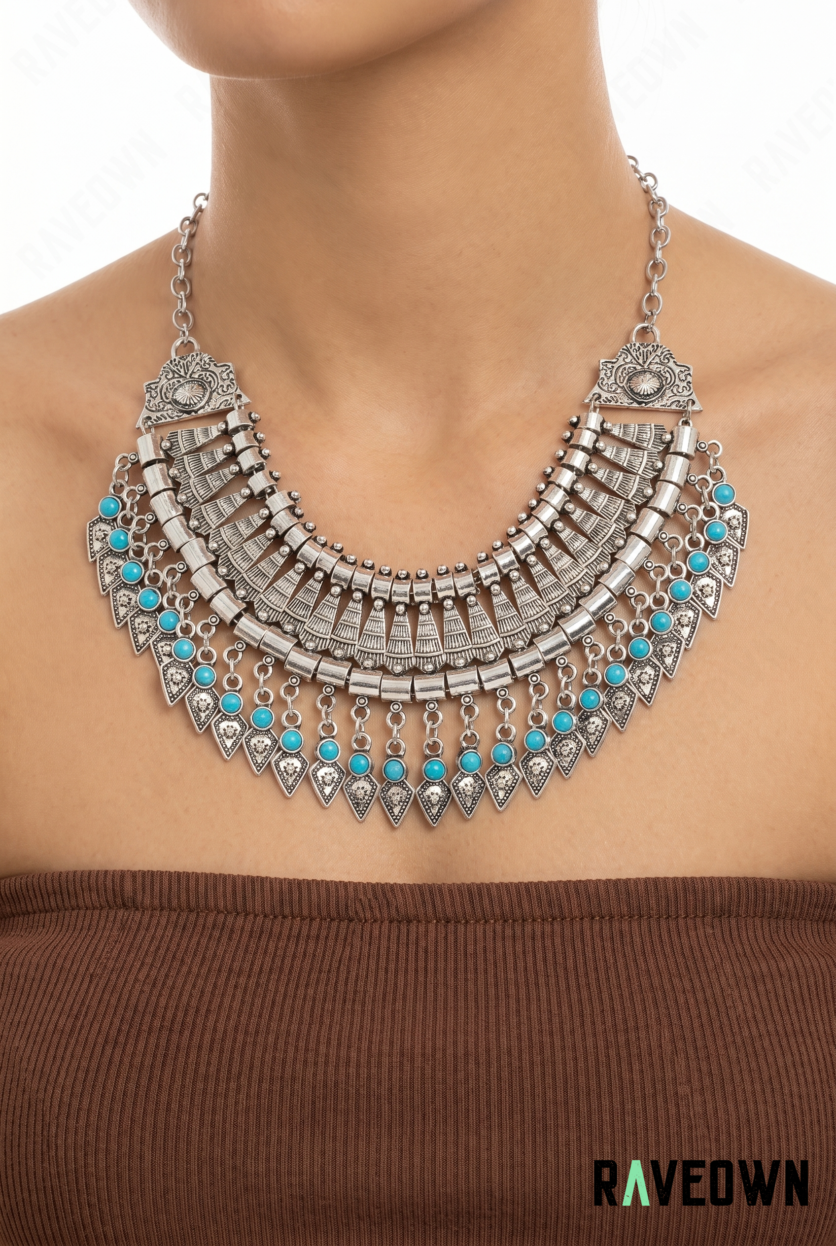 Collier Plastron Argenté et Turquoise | RÆVEN