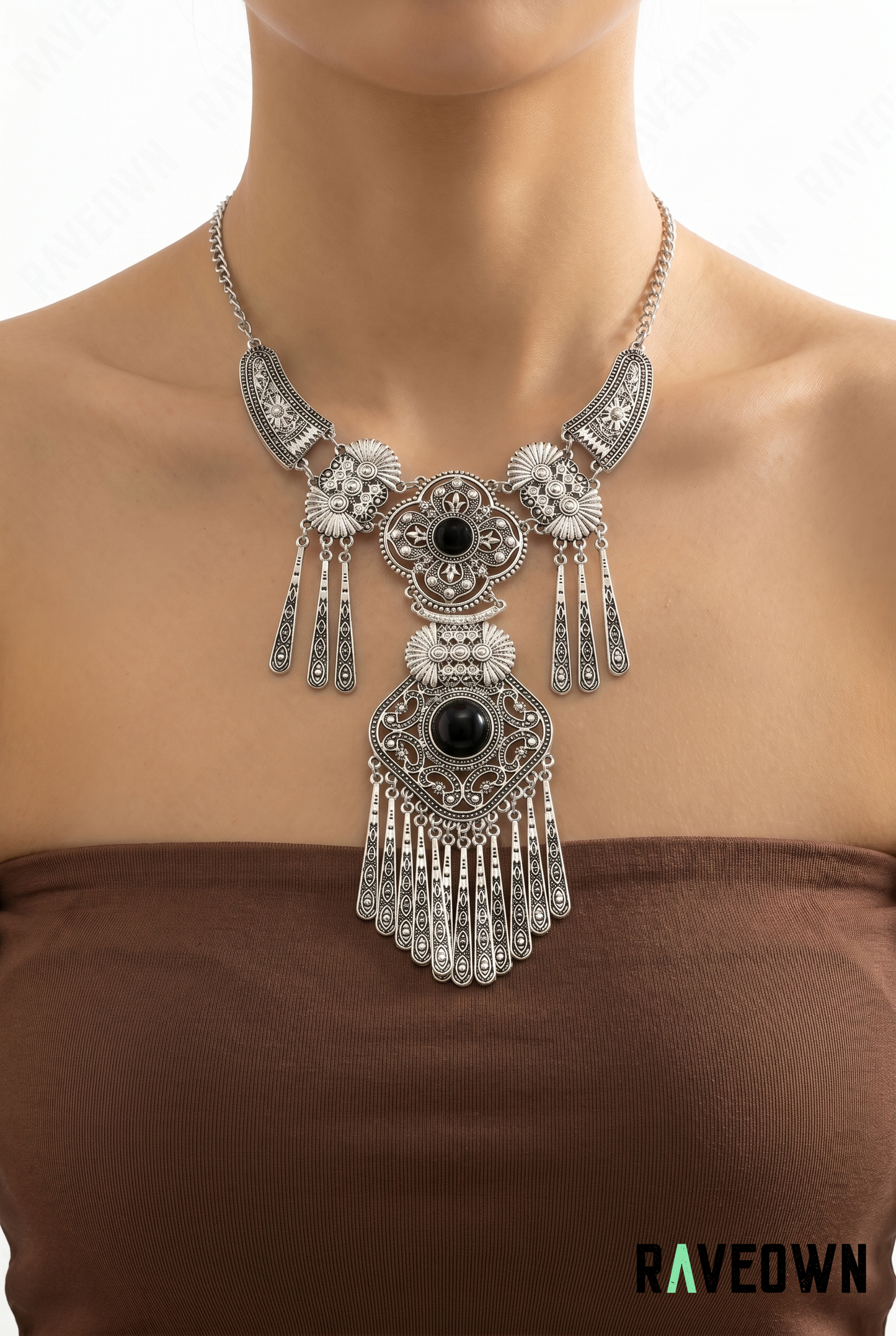 Collier Plastron Argenté à Franges | Hippie Boho