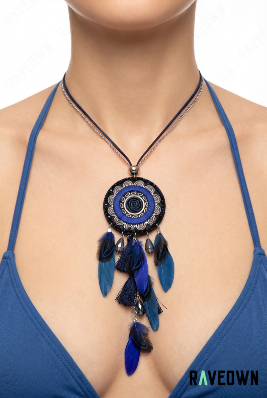 Collier Sautoir Attrape-rêves Plumes et Cristaux | Hippie Boho