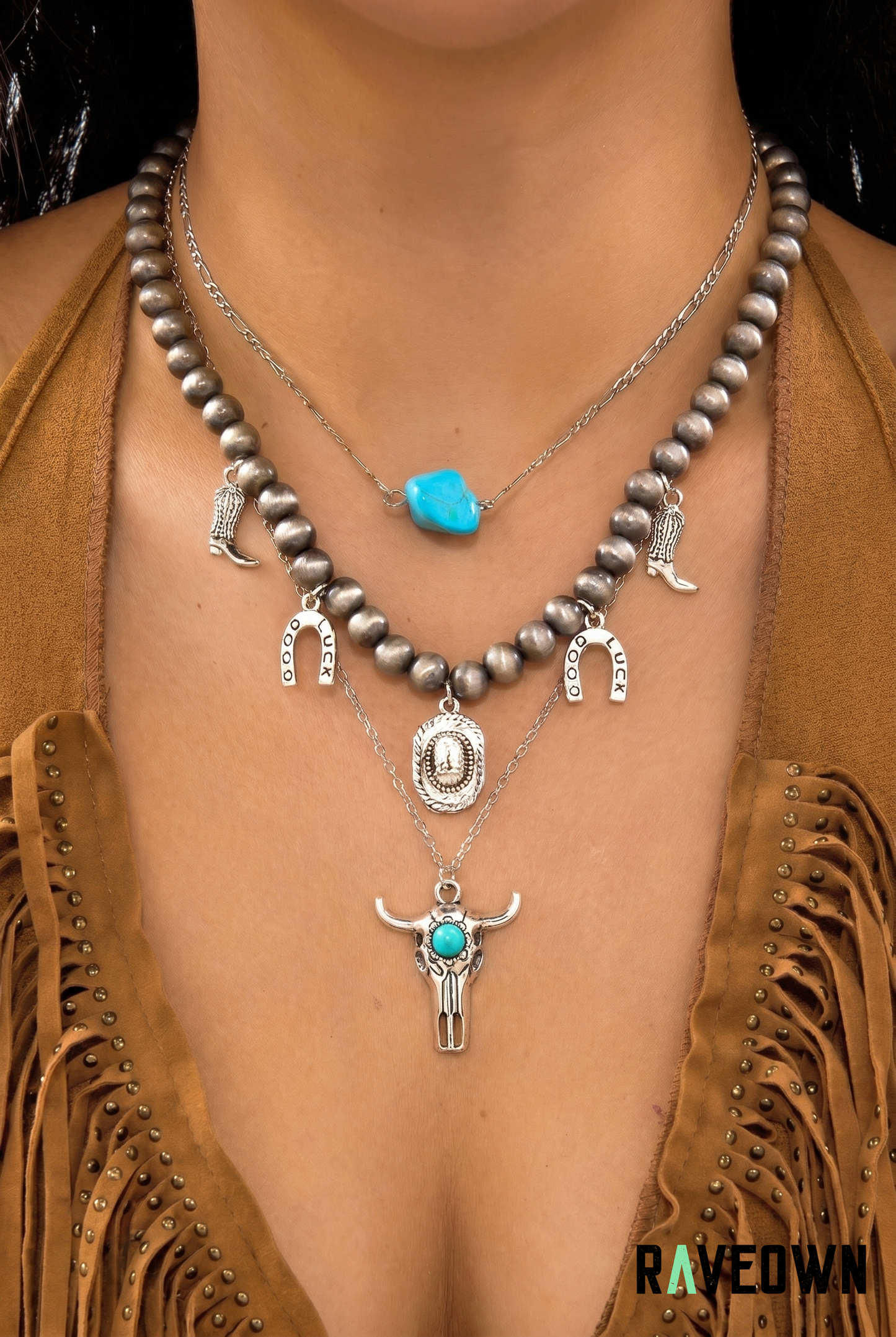 Collier Argenté Turquoise Tête de Bison | RÆVEN