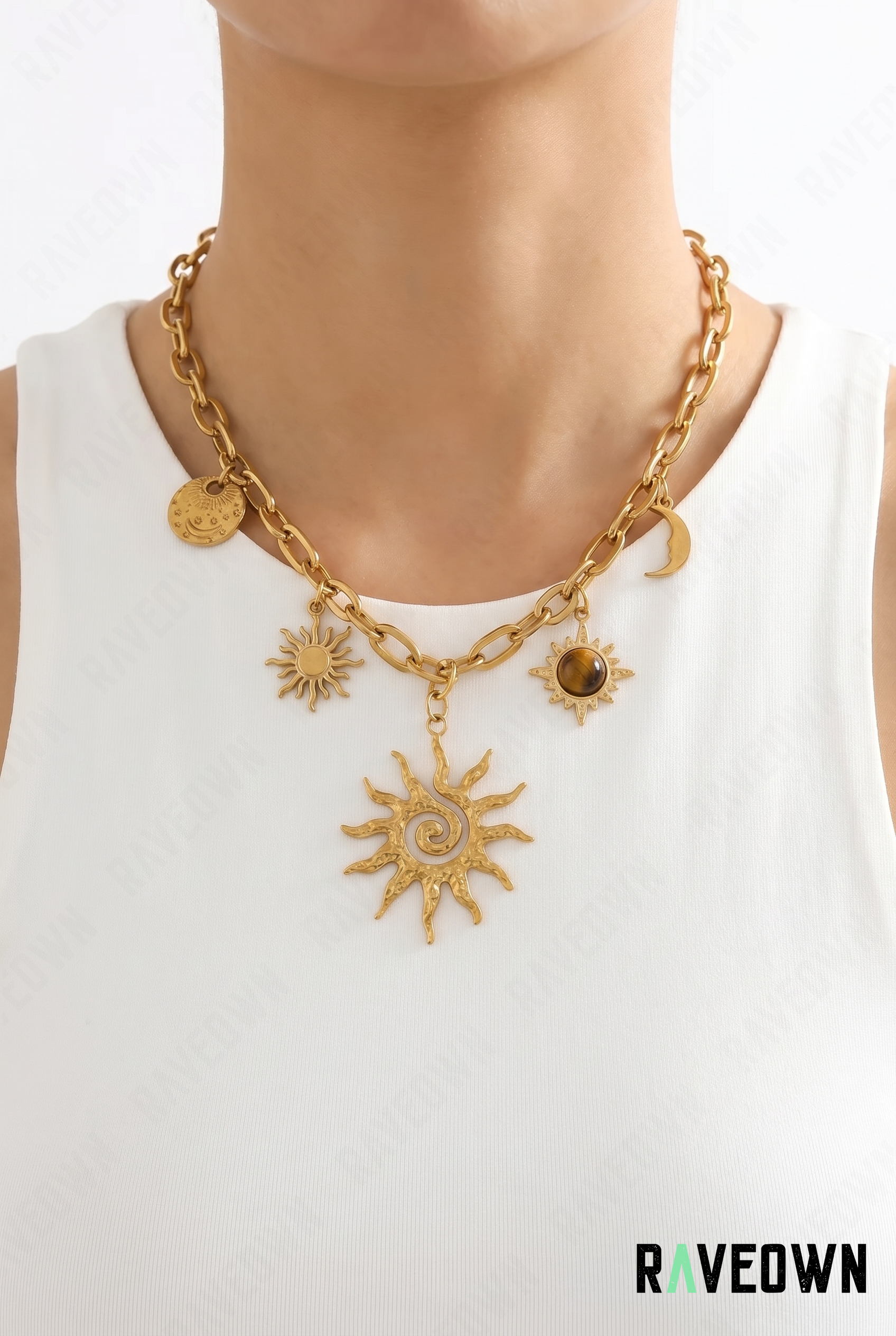 Collier Chaîne Dorée Soleil et Lune | RÆVEN