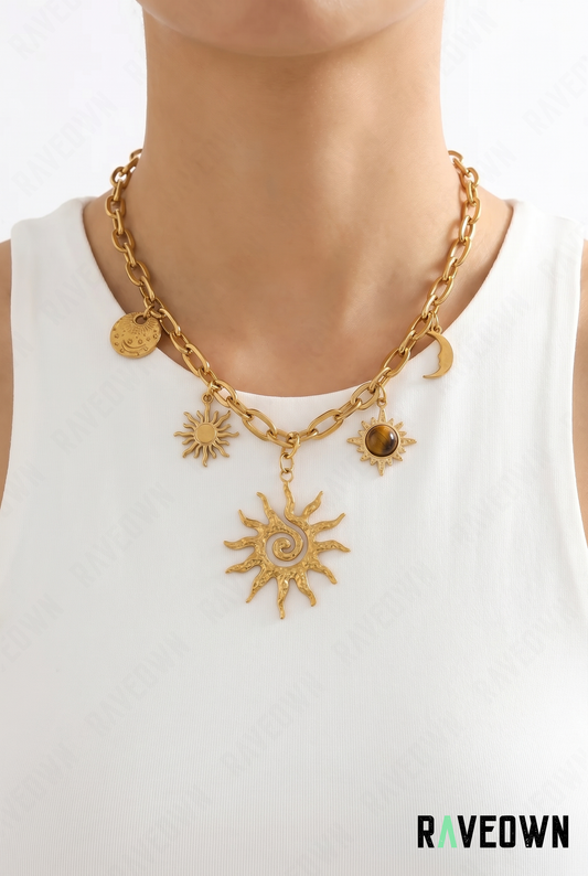 Collier Chaîne Dorée Soleil et Lune | RÆVEN
